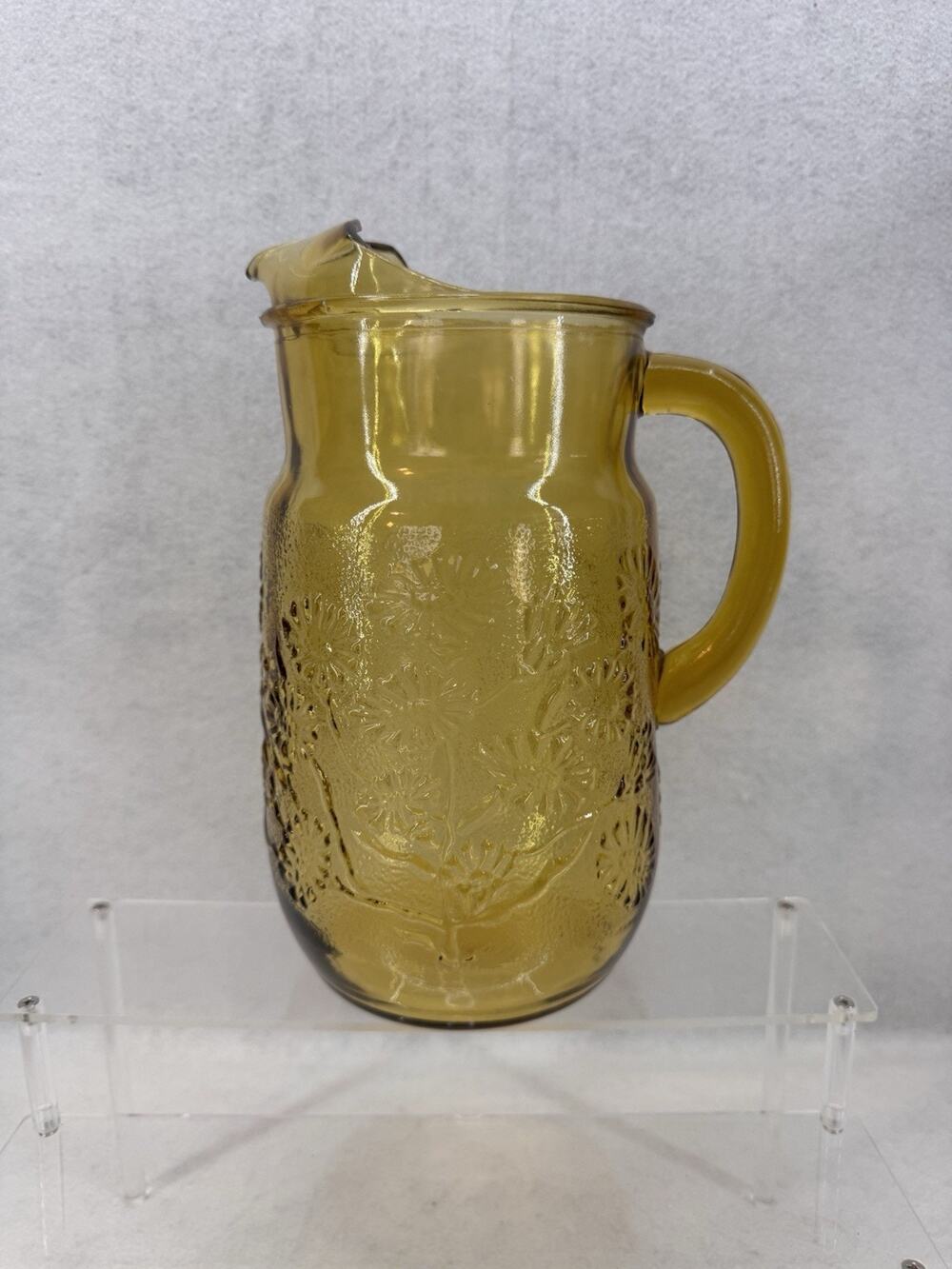 Vintage Anchor Hocking Amber Glass ‘Spring Song’ Daisy Pitcher With Ice Lip